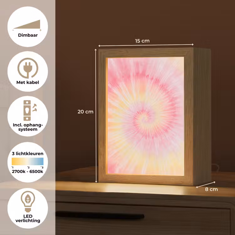 Patroon - Tie Dye - Pasteltinten - Roze Light Box met kabel klein -USP_NL
