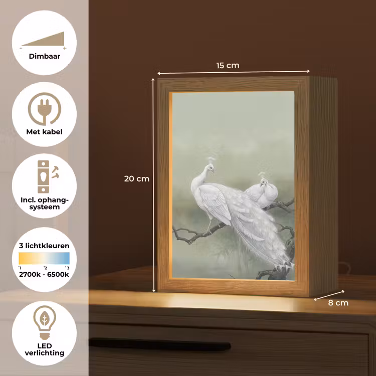 Pauwen - Wit - Natuur - Groen Light Box met kabel (Kinderlampje) klein -USP_NL
