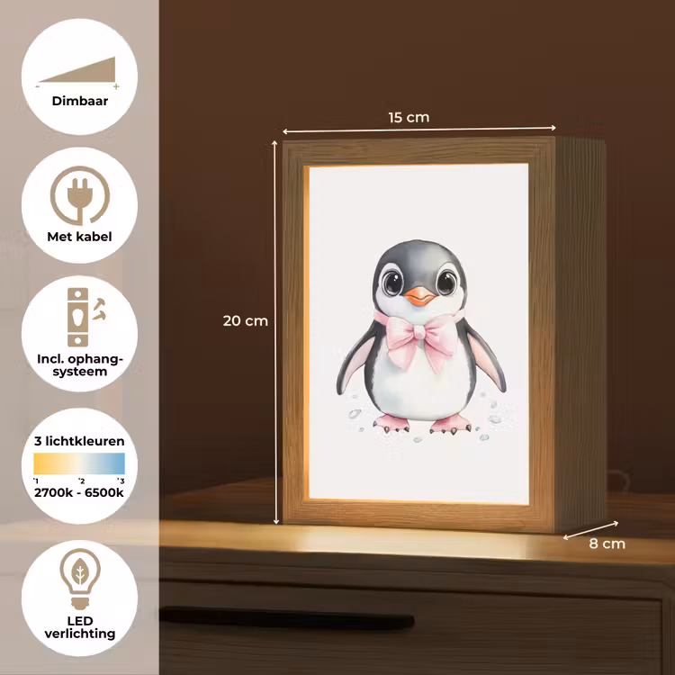 Pinguïn - Strikje - Roze - Dier Light Box met kabel klein -USP_NL