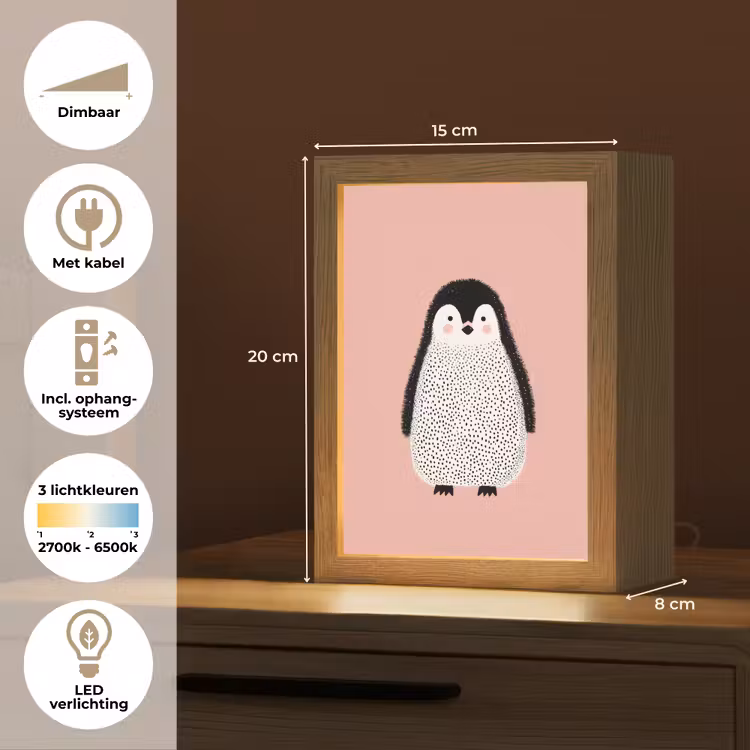 Pinguïn - Stippen - Minimalistisch - Roze Light Box met kabel klein -USP_NL