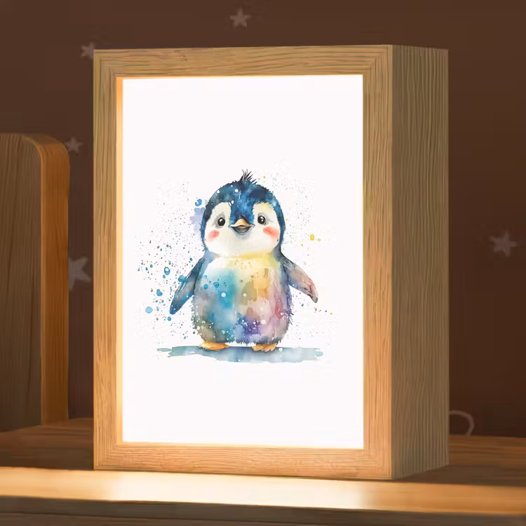 Pinguïn - Regenboog - Waterverf - Dieren - Kinderen Light Box met kabel klein -zzz_3d_website