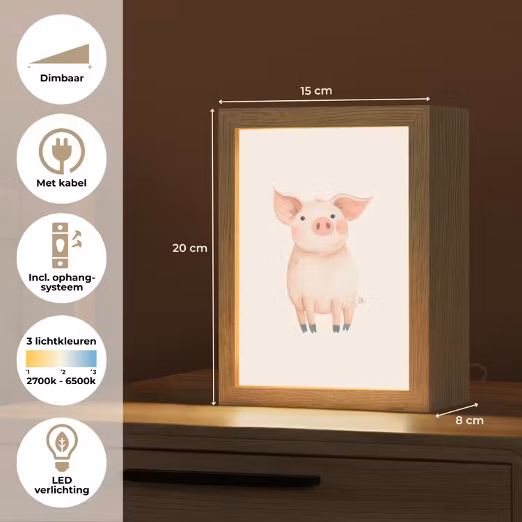 Varken - Roze - Dier - Pastel kleuren Light Box met kabel klein -USP_NL