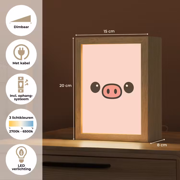 Varken - Roze - Minimalistisch Light Box met kabel klein -USP_NL