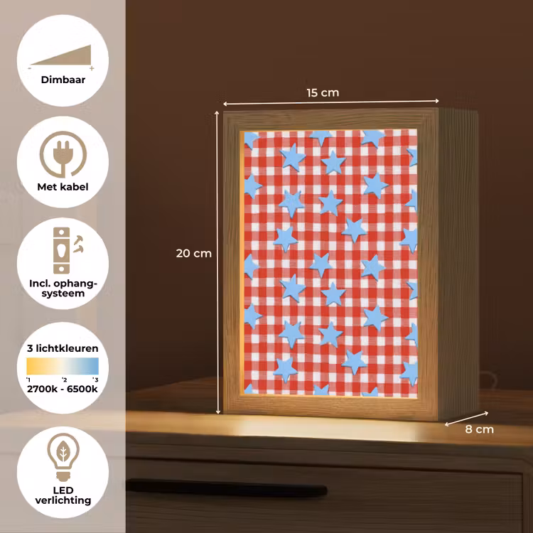 Ruit - Sterren - Rood Light Box met kabel (Kinderlampje) klein 904 -USP_NL