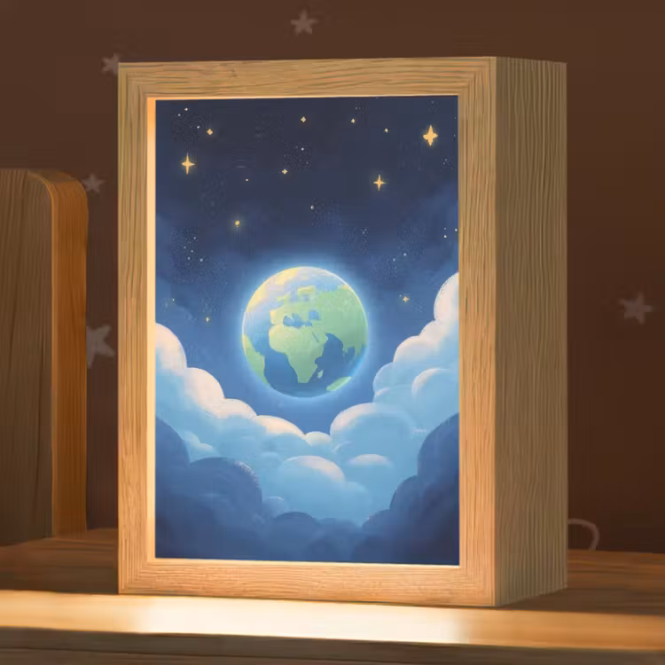 Planeet - Wolken - Sterren - Blauw Light Box met kabel klein -zzz_3d_website
