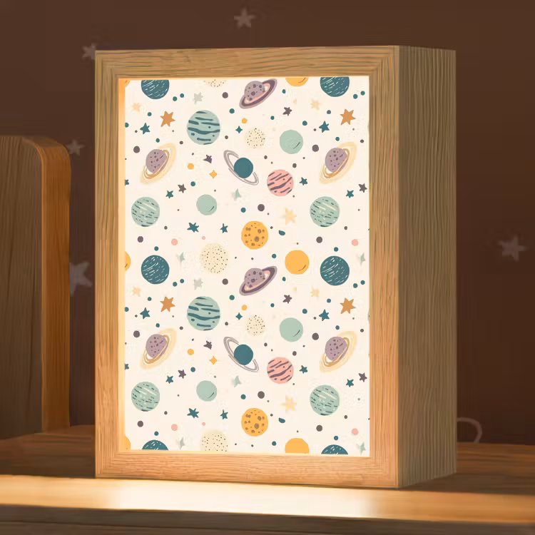 Planeten - Retro - Kleurrijk Light Box met kabel (Kinderlampje) klein 904 -zzz_3d_website