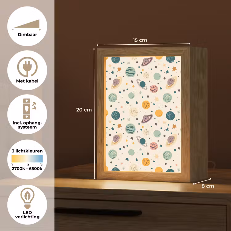 Planeten - Retro - Kleurrijk Light Box met kabel (Kinderlampje) klein 904 -USP_NL