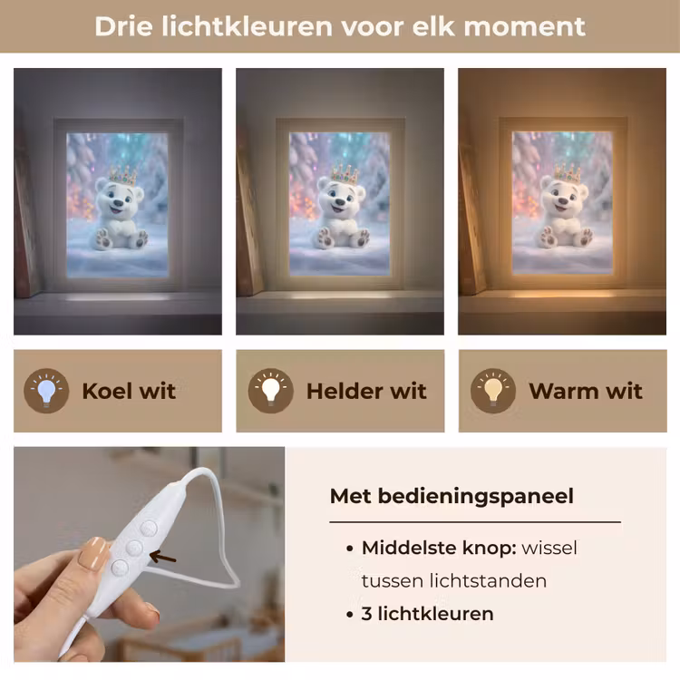 Ijsbeerwelp - Sneeuw - Lichtjes - Kroon Light Box met kabel klein -USP_lichtkleurNL