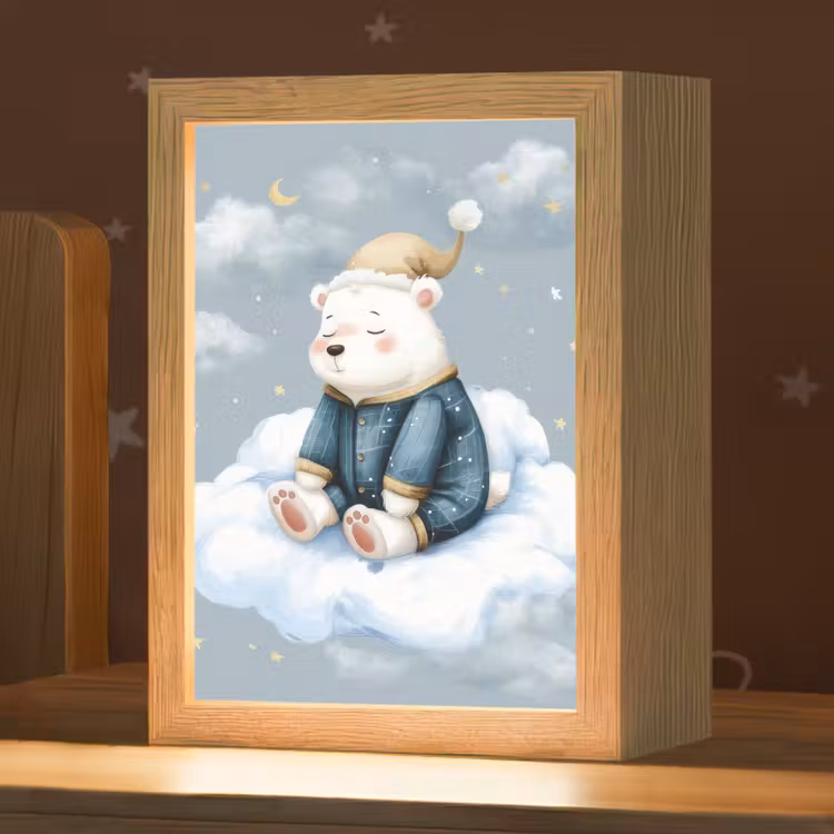 Ijsbeer - Pyjama - Wolken - Sterrenhemel Light Box met kabel klein -zzz_3d_website