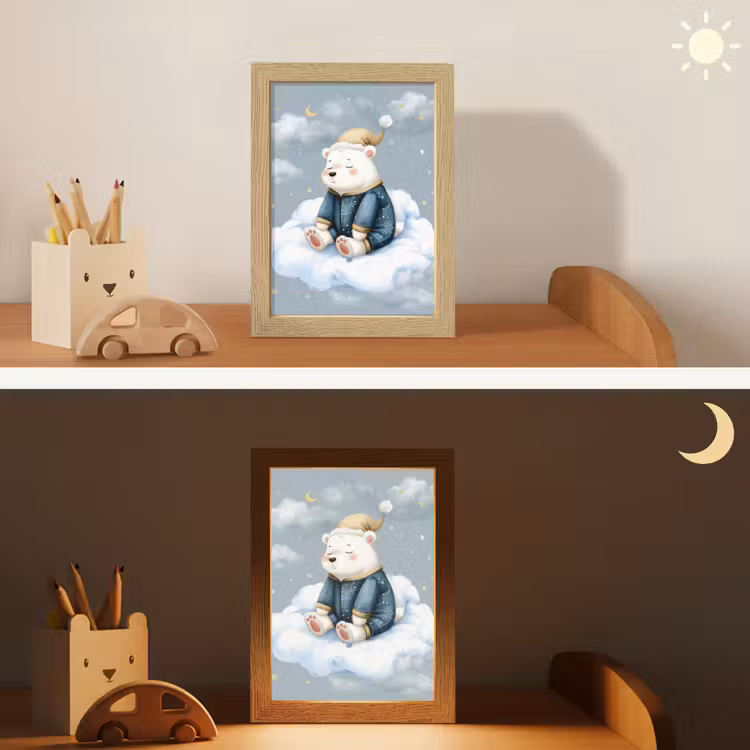 Ijsbeer - Pyjama - Wolken - Sterrenhemel Light Box met kabel klein -sfeer3_kind