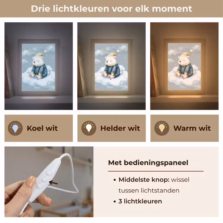 Ijsbeer - Pyjama - Wolken - Sterrenhemel Light Box met kabel klein -USP_lichtkleurNL