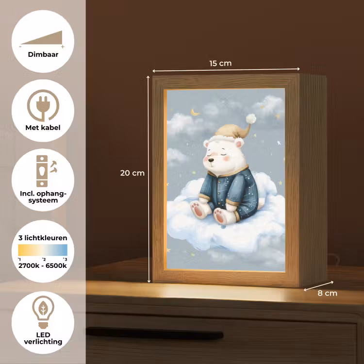 Ijsbeer - Pyjama - Wolken - Sterrenhemel Light Box met kabel klein -USP_NL