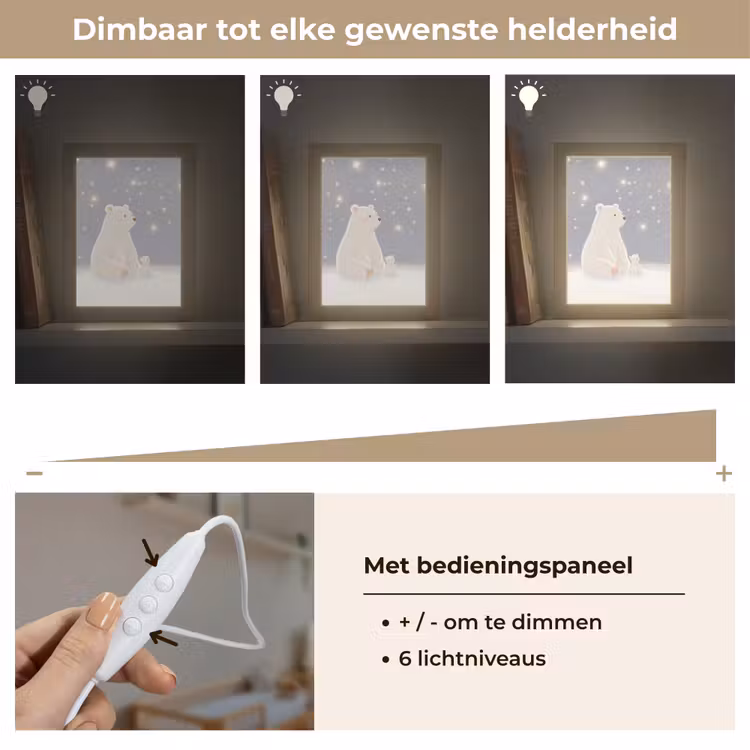 Ijsbeer - Sneeuw - Sterren - Blauw Light Box met kabel klein -USP_dimbaarNL