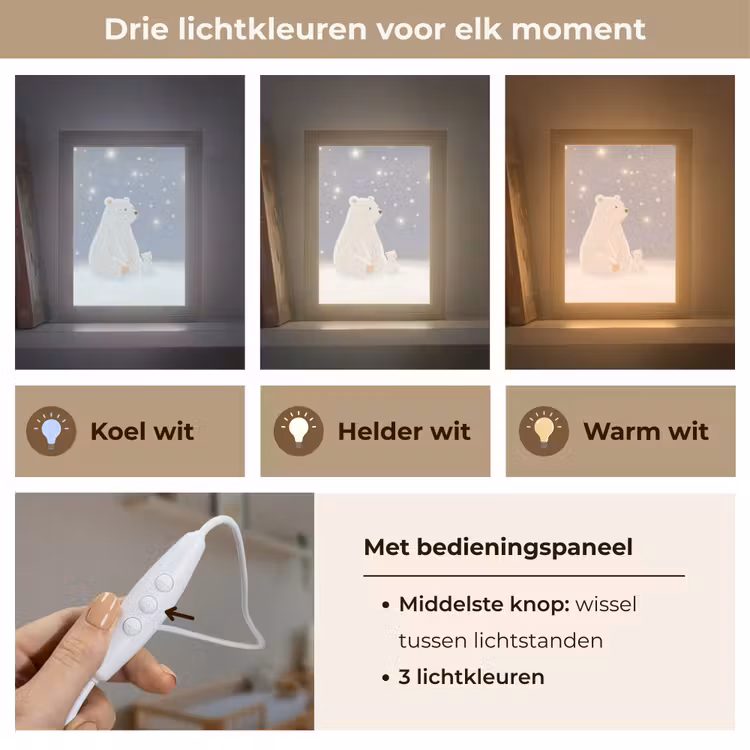Ijsbeer - Sneeuw - Sterren - Blauw Light Box met kabel klein -USP_lichtkleurNL