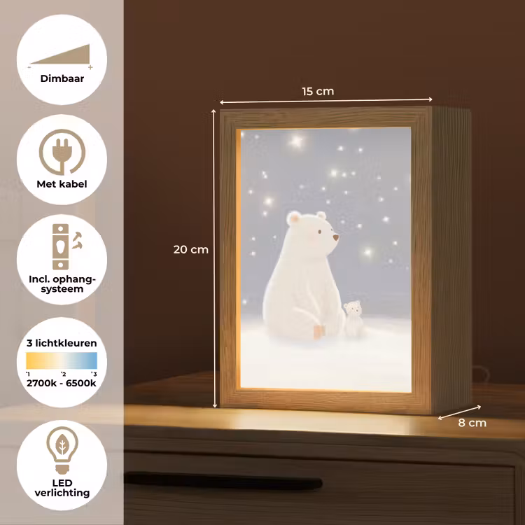 Ijsbeer - Sneeuw - Sterren - Blauw Light Box met kabel klein -USP_NL