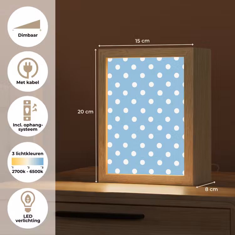 Polka - Dots - Blauw Light Box met kabel (Kinderlampje) klein 904 -USP_NL