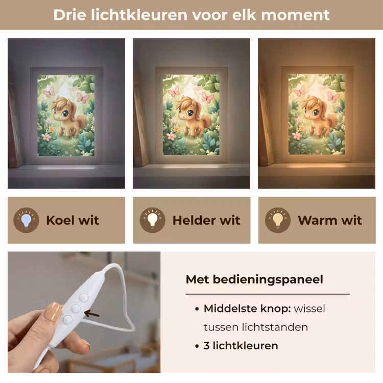 Pony - Bruin - Cartoon - Vlinders Light Box met kabel klein -USP_lichtkleurNL