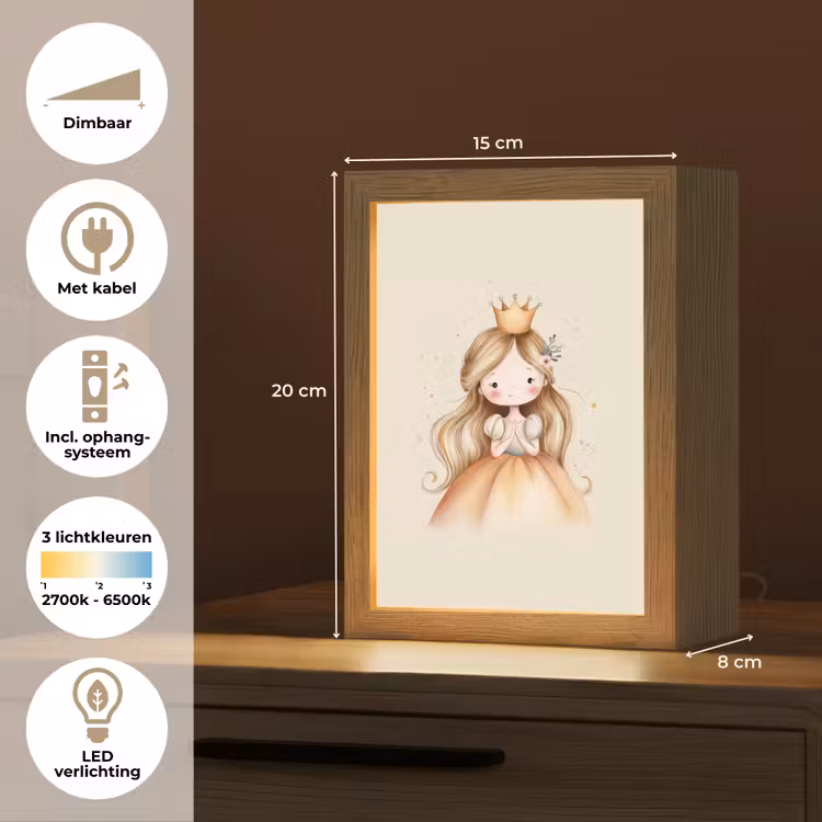 Prinses - Kroon - Goud Light Box met kabel klein -USP_NL