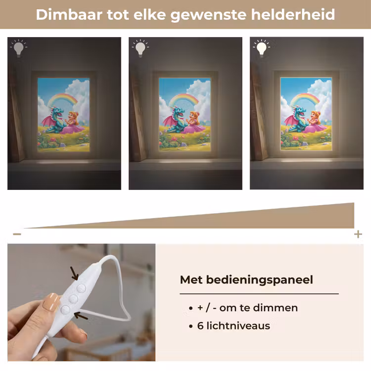 Prinses - Draak - Regenboog Light Box met kabel klein -USP_dimbaarNL