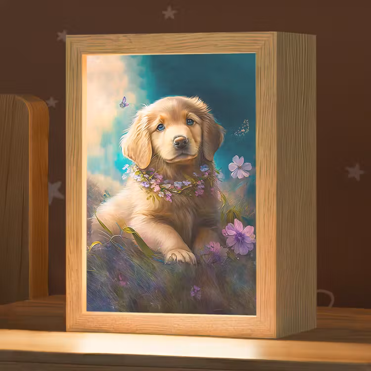 Puppy - Bloemenkrans - Vlinder - Hond - Golden retriever Light Box met kabel klein -zzz_3d_website