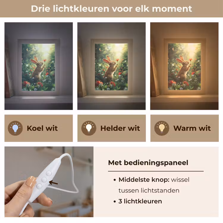 Konijn - Dieren - Bloemen - Natuur Light Box met kabel klein -USP_lichtkleurNL