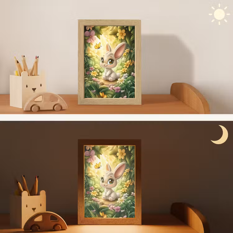 Konijn - Bos - Vlinders - Cartoon Light Box met kabel klein -sfeer3_kind