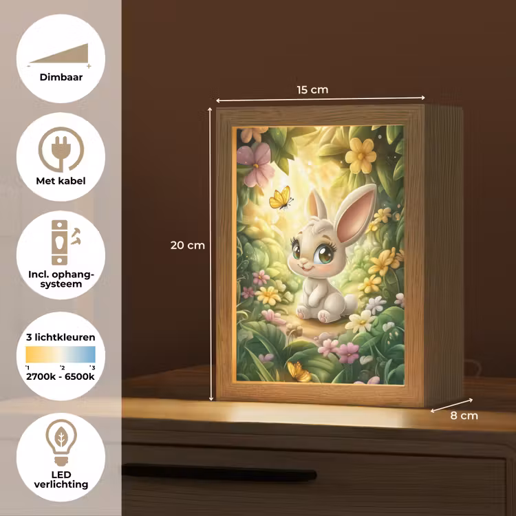 Konijn - Bos - Vlinders - Cartoon Light Box met kabel klein -USP_NL