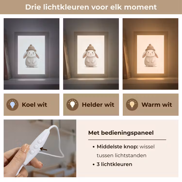 Konijn - Muts - Oren - Beige Light Box met kabel klein -USP_lichtkleurNL