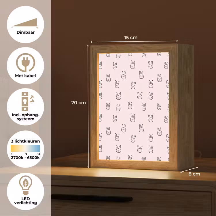 Konijnen - Minimalistisch - Roze Light Box met kabel (Kinderlampje) klein 904 -USP_NL