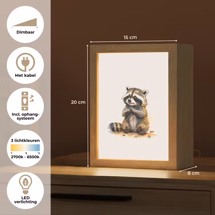 Wasbeer - Waterverf - Kleuren - Dieren - Kids Light Box met kabel klein -USP_NL