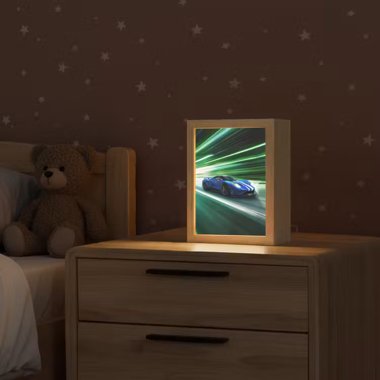 Race auto - Blauw - Groen Light Box met kabel klein -sfeer1_kind
