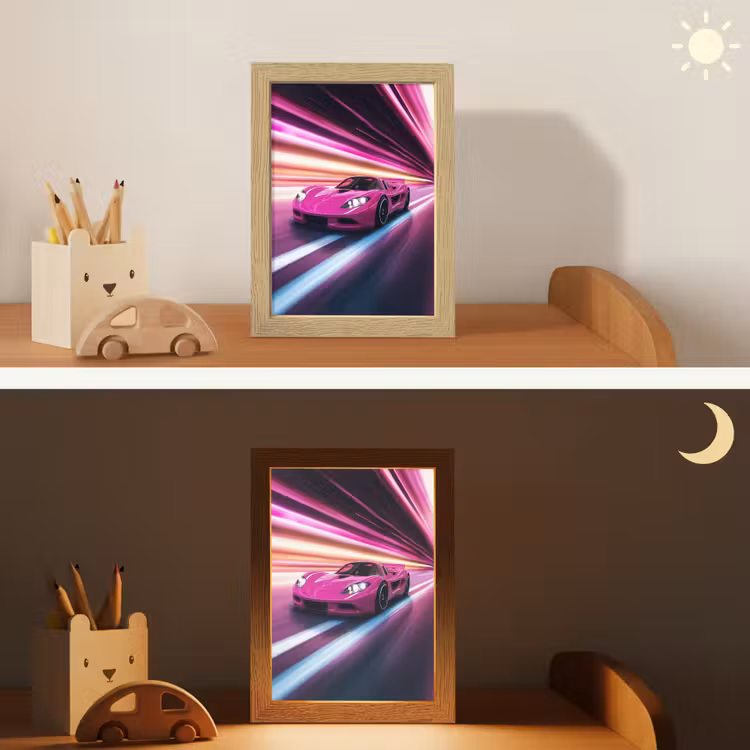 Raceauto - Roze - Neon Light Box met kabel klein -sfeer3_kind