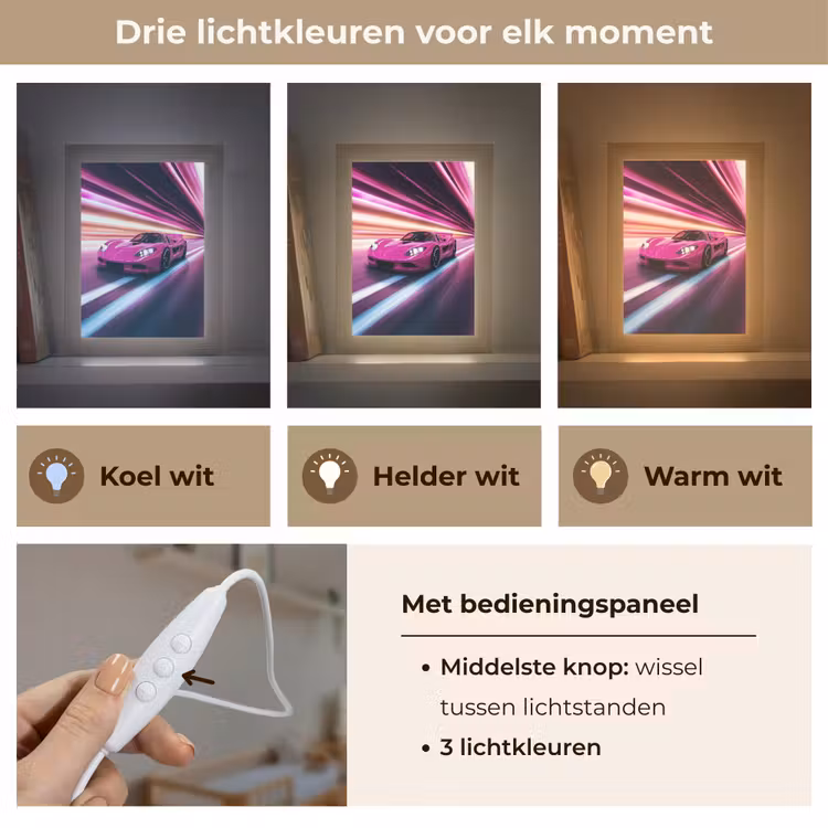 Raceauto - Roze - Neon Light Box met kabel klein -USP_lichtkleurNL