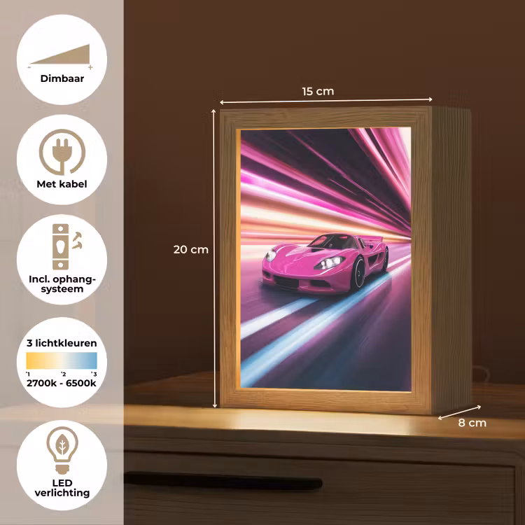 Raceauto - Roze - Neon Light Box met kabel klein -USP_NL