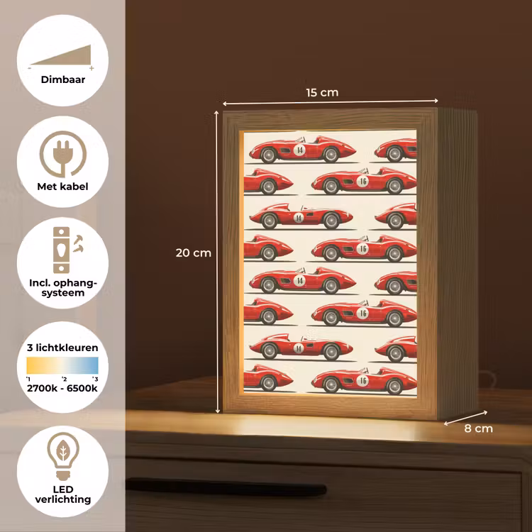 Raceauto - Retro - Rood Light Box met kabel (Kinderlampje) klein 904 -USP_NL