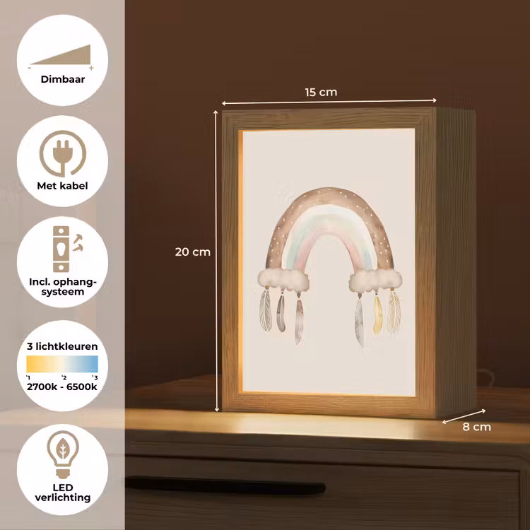 Regenboog - Bohemian - Boho - Pastel kleuren Light Box met kabel klein -USP_NL