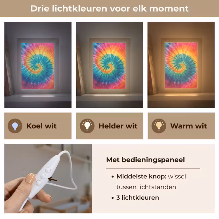 Regenboogkleuren - Tie dye - Light Box met kabel klein -USP_lichtkleurNL