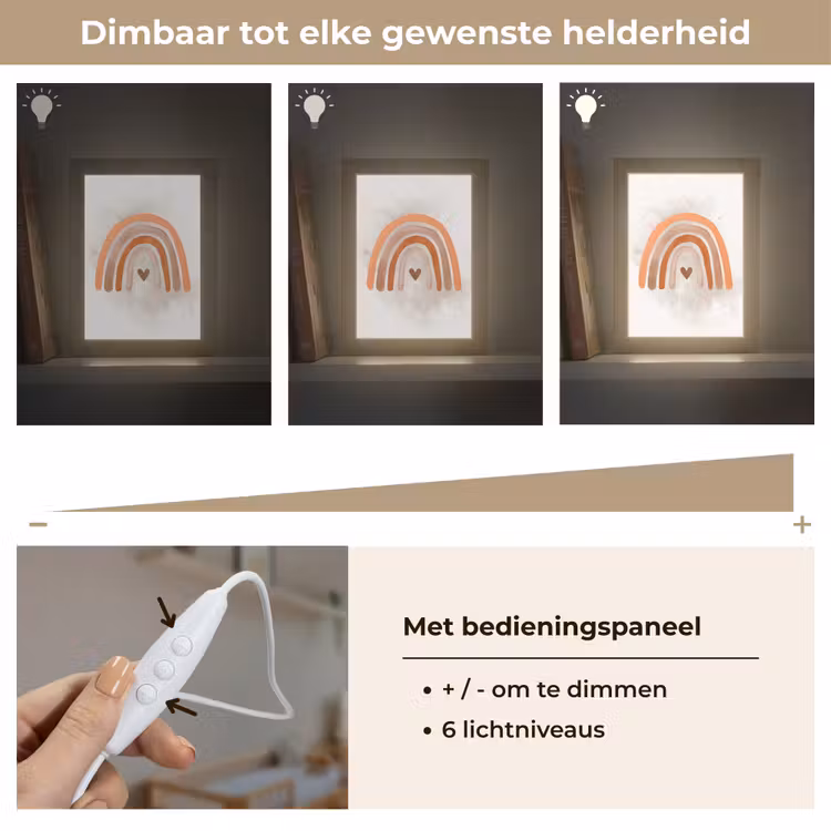 Regenboog - Roze - Pastel kleuren - Hartje Light Box met kabel klein -USP_dimbaarNL