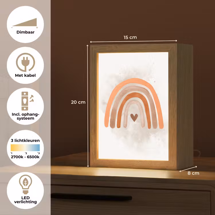 Regenboog - Roze - Pastel kleuren - Hartje Light Box met kabel klein -USP_NL