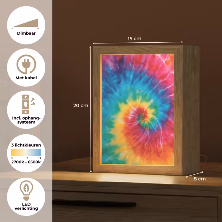 Regenboog - Tie dye - Kleurrijk - Blauw Light Box met kabel klein -USP_NL