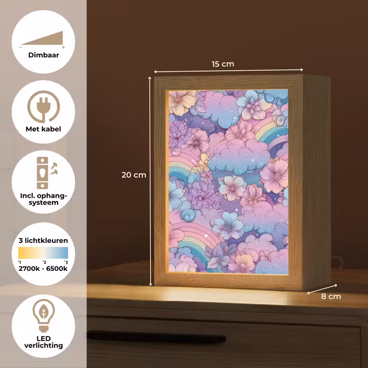 Regenbogen - Bloemen - Kleurrijk - Wolken Light Box met kabel klein -USP_NL