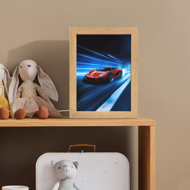 Rode raceauto - Blauw - Futuristisch Light Box met kabel klein -sfeer2_kind