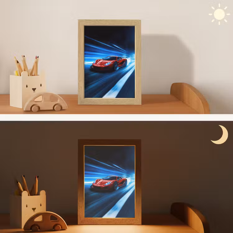 Rode raceauto - Blauw - Futuristisch Light Box met kabel klein -sfeer3_kind