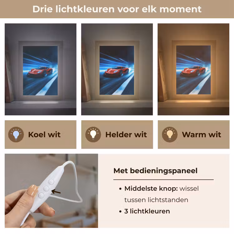 Rode raceauto - Blauw - Futuristisch Light Box met kabel klein -USP_lichtkleurNL