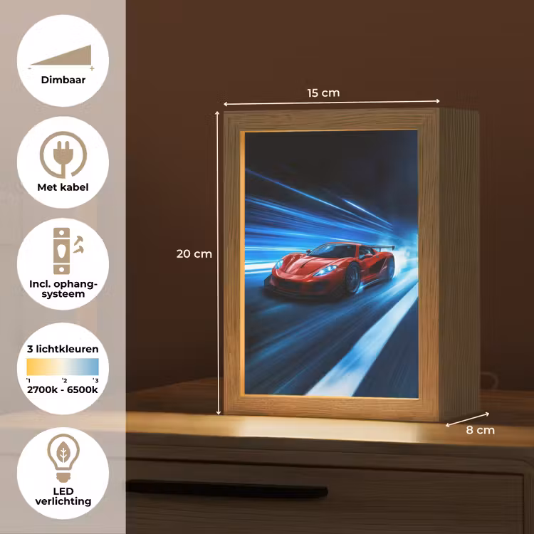 Rode raceauto - Blauw - Futuristisch Light Box met kabel klein -USP_NL