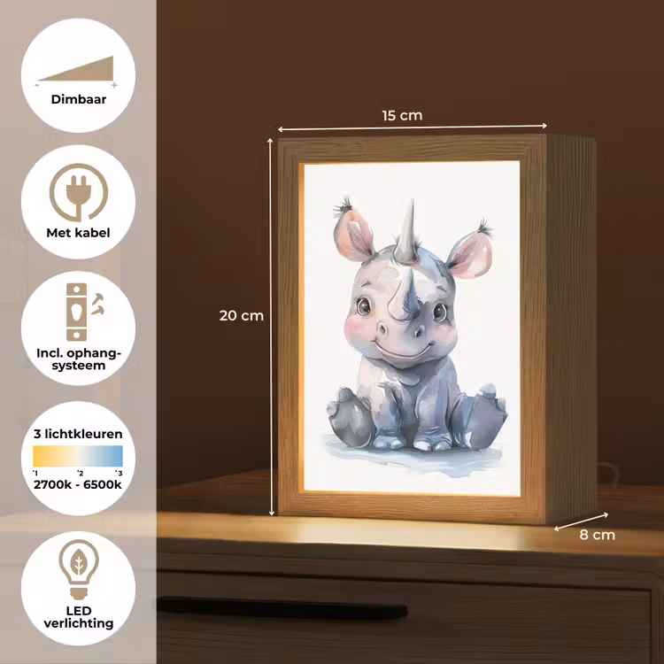 Neushoorn - Baby dier - Dieren Light Box met kabel klein -USP_NL