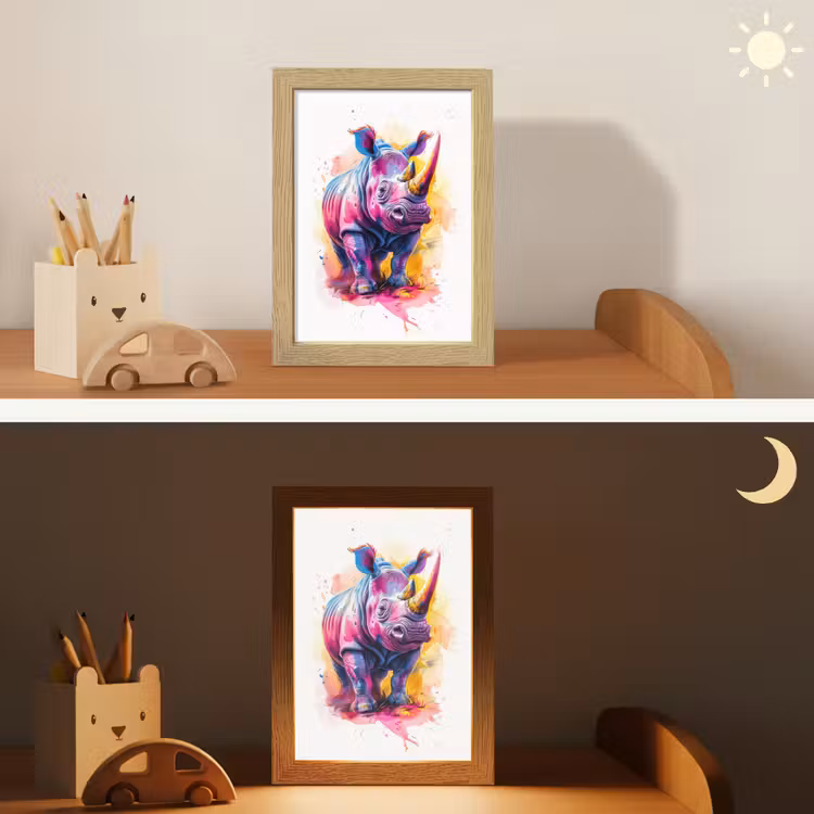 Neushoorn - Kleurrijk - Verf - Dieren Light Box met kabel klein -sfeer3_kind