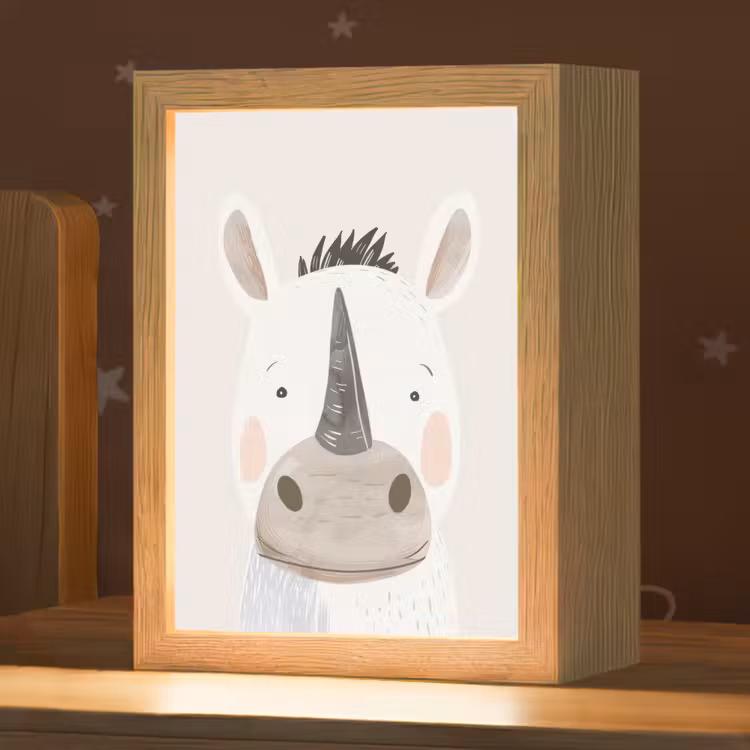 Neushoorn - Wilde dieren - Pastel kleuren Light Box met kabel klein -zzz_3d_website