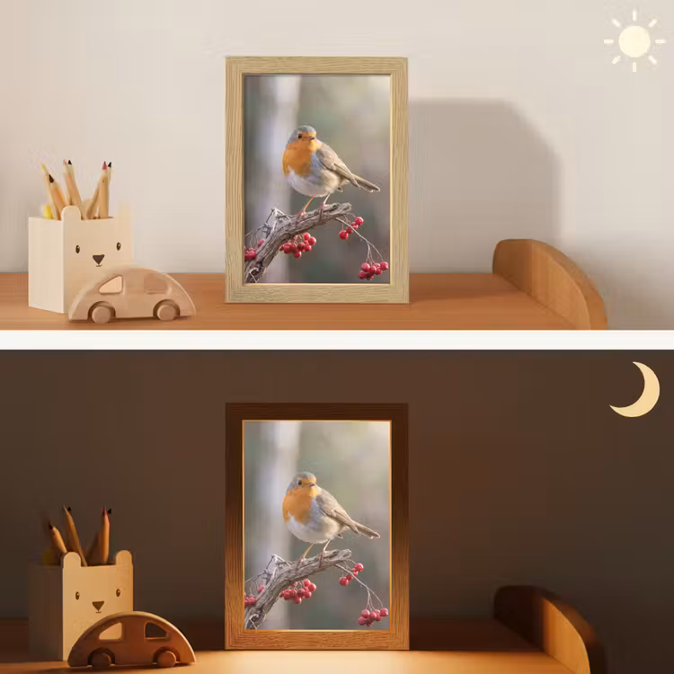 Roodborst - Tak - Bessen - Natuur Light Box met kabel (Kinderlampje) klein -sfeer3_kind