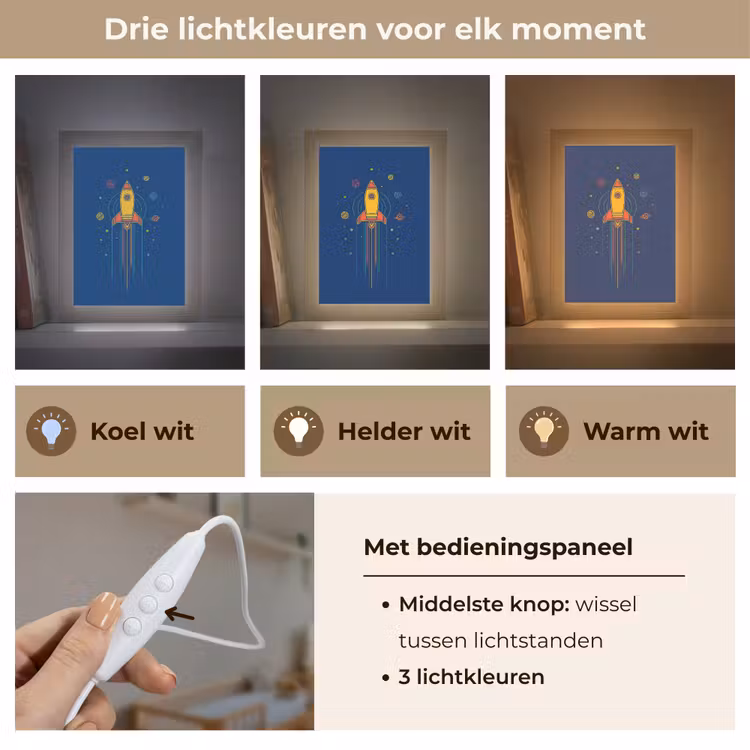 Raket - Blauw - Sterren Light Box met kabel klein -USP_lichtkleurNL